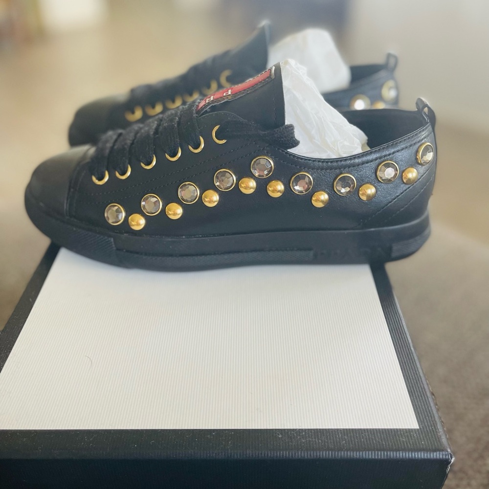 Authentic Prada Sport Crystal Studs Sneakers Size 35